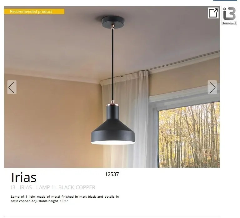 Lustra/Pendul din metal design moderm Irias negru/cupru