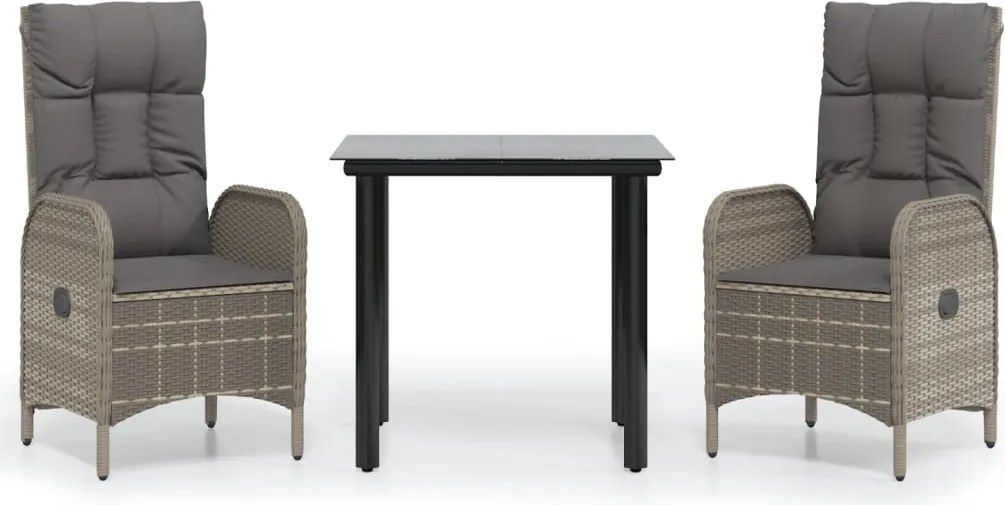 vidaXL Set mobilier de grădină cu perne, 3 piese, negru/gri, poliratan