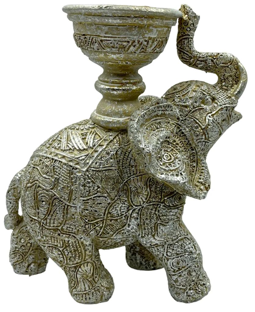 Suport lumanare, Elefant Aster, Argintiu, 12x15cm