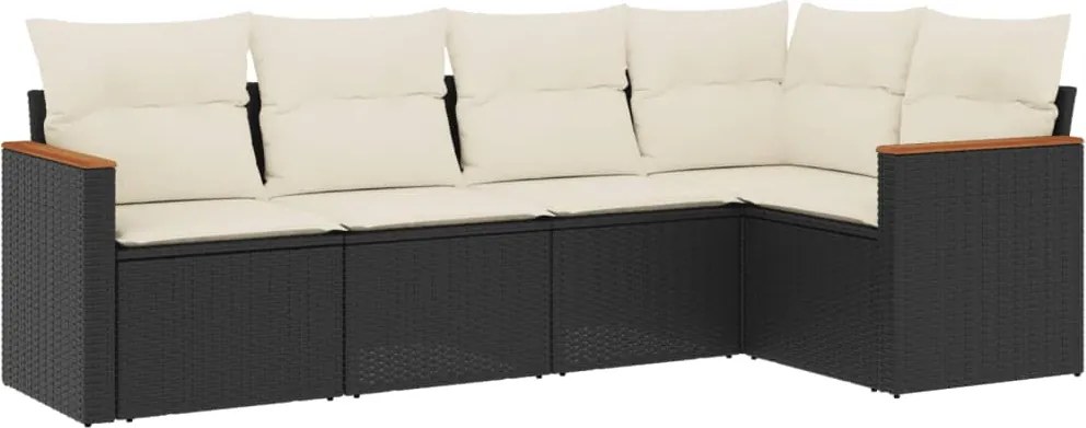 vidaXL Set mobilier de grădină cu perne, 5 piese, negru, poliratan