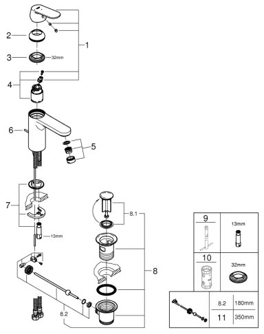 GROHE EuroSmart Cosmopolitan 2339600E – baterie pentru lavoar DN 15, mărime M, crom