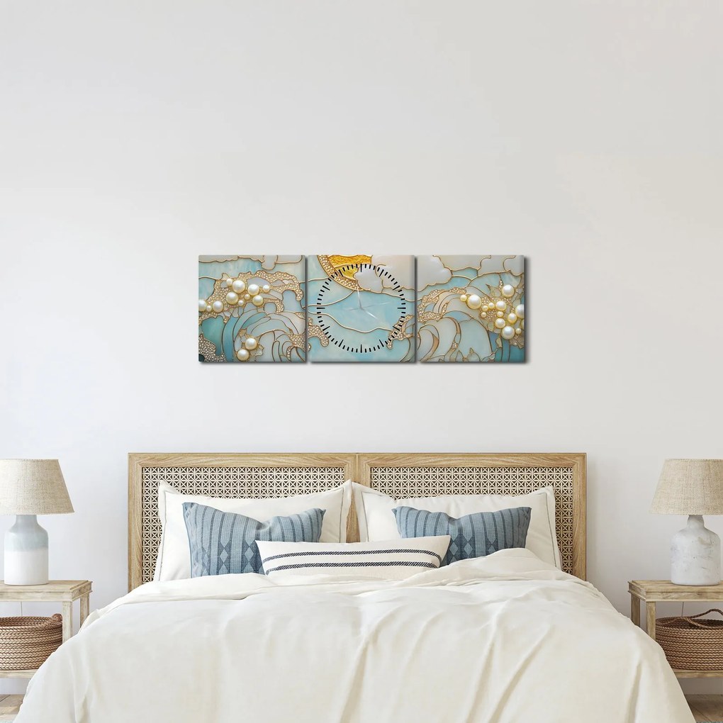 Tablou - Perle 3D în Ocean (cu ceas) (90x30 cm)
