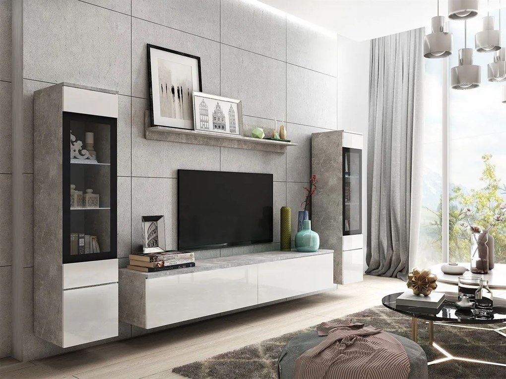 Mobilier living Selwyn II (beton + Alb lucios ) (fără iluminat). 1054046