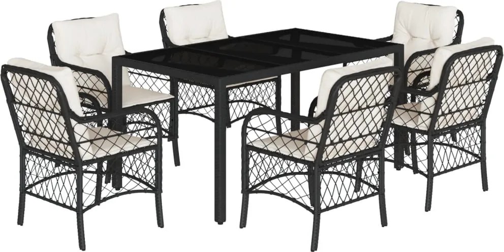 vidaXL Set mobilier de grădină cu perne, 7 piese, negru, poliratan