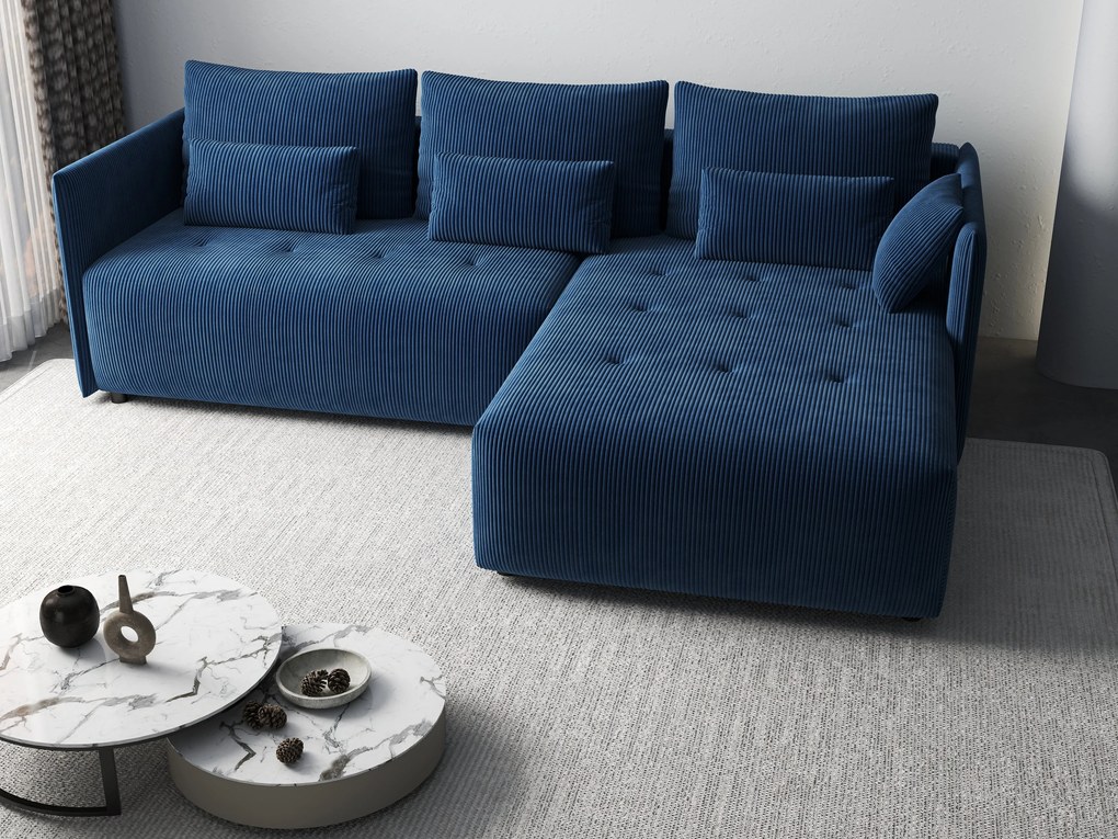 Colțar extensibil dumonde cu ladă de depozitare si sezut confortabil din spuma high-density, Malta Zoom Blue 235x185 cm