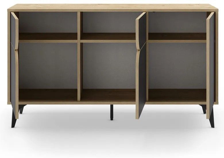 Comodă neagră/în culoare naturală joasă cu aspect de lemn de stejar 140x79 cm Nola – Marckeric