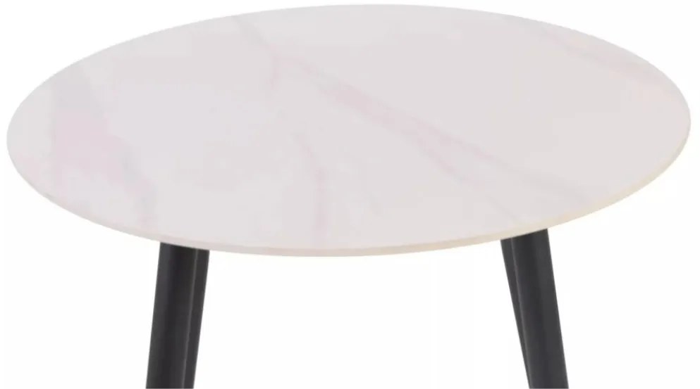 Masa rotunda de dining RION 90 cm cu blat ceramic, marmura alba