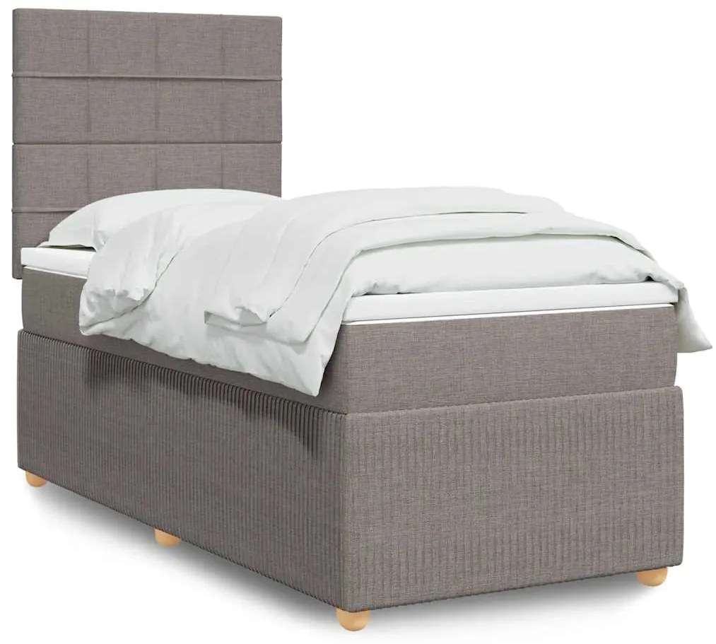 vidaXL Pat box spring cu saltea, gri taupe, 100x200 cm, textil