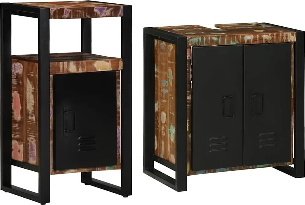 vidaXL Set de mobilier pentru baie cu raft 2 pcs Lemn recuperat masiv