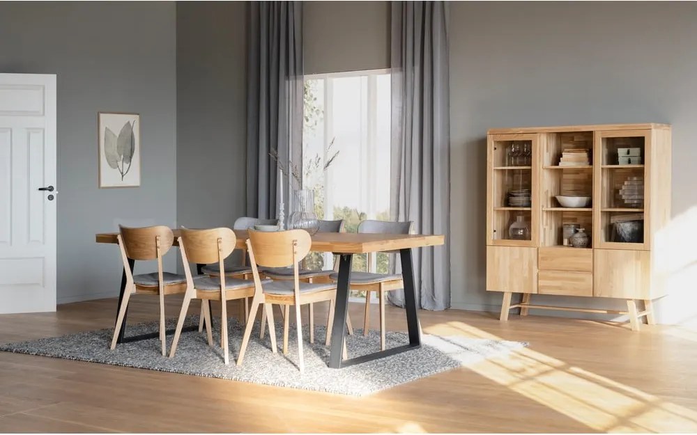 Vitrină în culoare naturală din lemn masiv de stejar 130x150 cm Brooklyn - Rowico