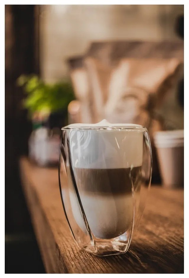 Set 2 pahare cu perete dublu Vialli Design Latte, 300 ml