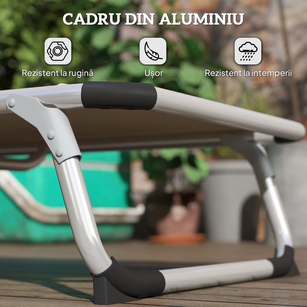 Outsunny Șezlong de plajă, Pliabil cu suport pentru cap, spătar reglabil, aluminiu și textilene, bej | Aosom Romania