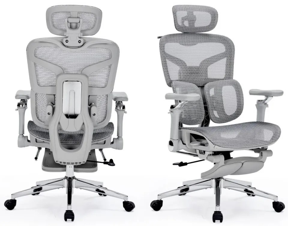 DeluxStar T9 MESH Premium – Scaun Ergonomic, Cotiere 6D, Suport Lombar Adaptiv, Spătar Reglabil pe Înaltime în 5 poziții, Mecanism Înclinare/Blocare, Mesh, Gri