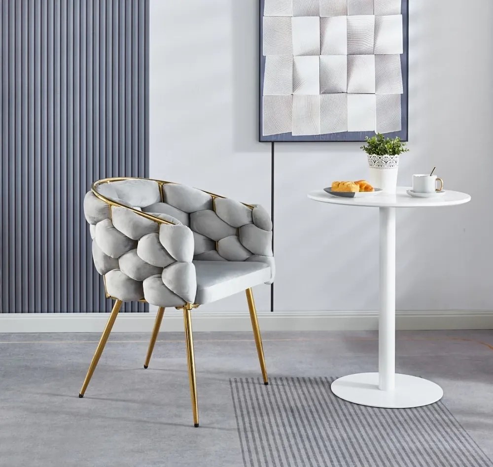 Scaun dining, tapiterie catifea, cadru metalic auriu, Gri Deschis