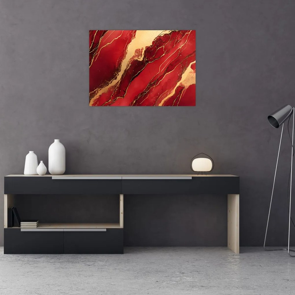 Tablou pe sticlă - Marmură roșu-auriu (70x50 cm)