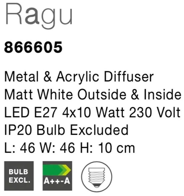 Plafoniera design modern 46x46cm Ragu alb NVL-866605