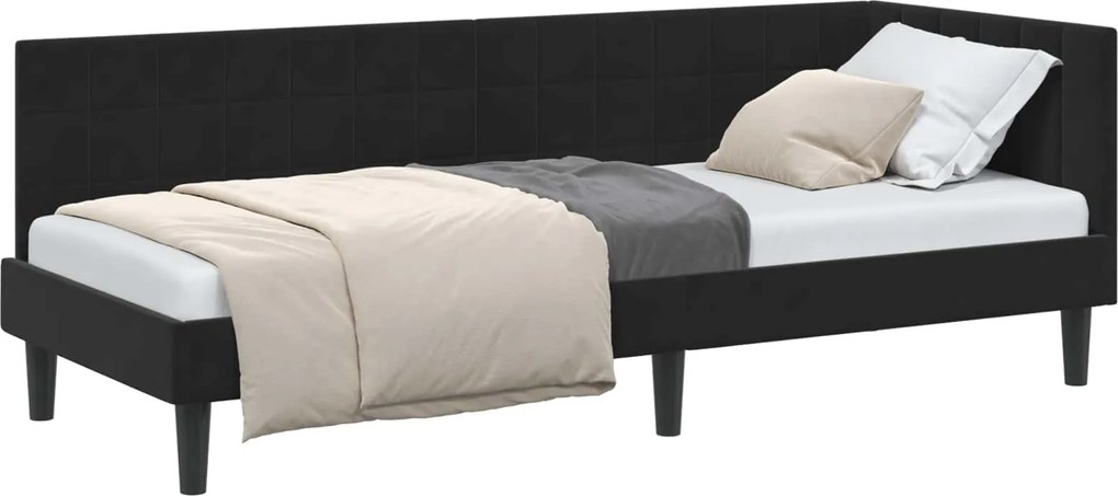 vidaXL Cadru de pat colțar cu headboard Negru 80 cm x 200 cm Catifea