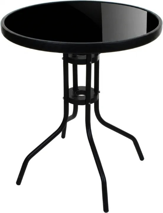 Masa rotunda de gradina cu blat de sticla ISLAND BLACK 60 cm, negru