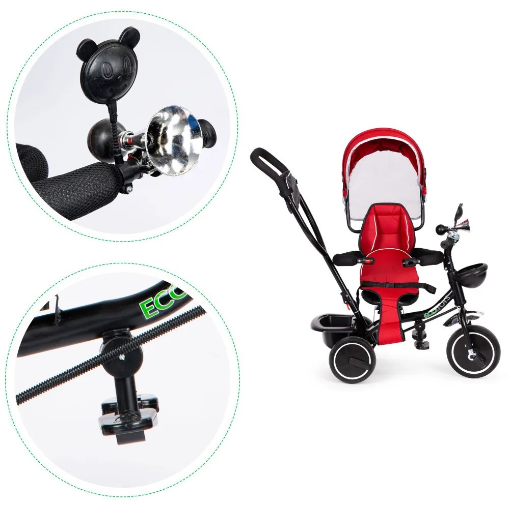 Triciclu triciclu scaun pivotant cu copertină roșu