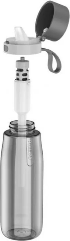 Sticla cu filtru pentru apa Philips GoZero Daily AWP2731GRR/58, 660 ml, 5-38°C, Tritan fara BPA, AWP285, Gri