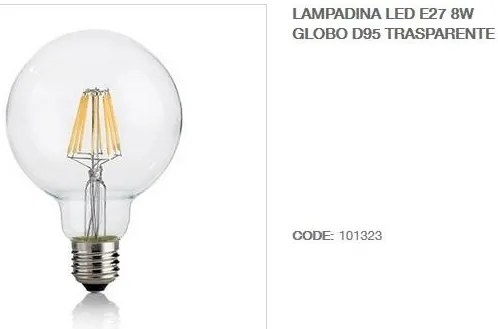 Bec LED E27 8W GLOBO D95 TRASPARENTE 3000K 101323