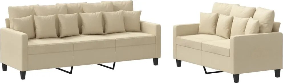 vidaXL Set de canapele cu perne, 2 piese, crem, textil