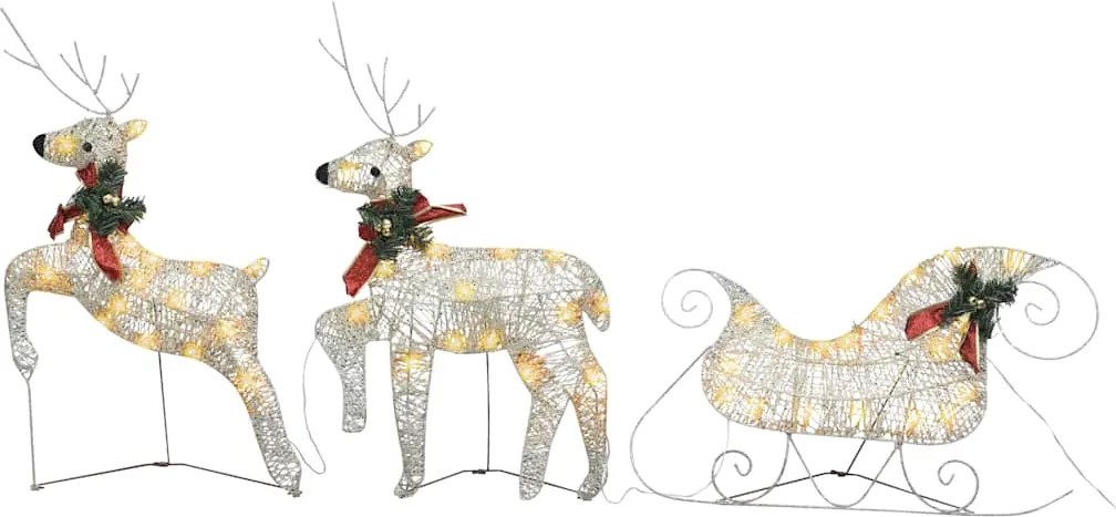 vidaXL Decor de Crăciun cu reni și sanie, 60 LED-uri, auriu, exterior