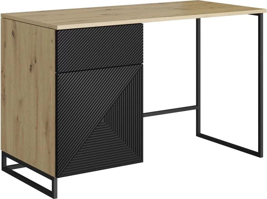 Birou Asha 120 cm cu sertar - craftsman / negru mat / negru ardezie