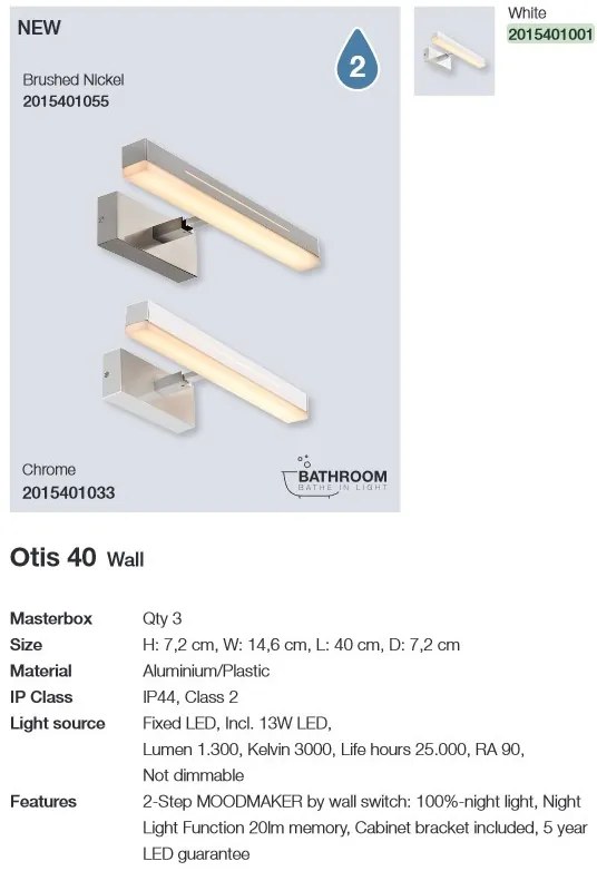 Aplica LED design silm IP44 baie Otis 40 alb 3000K 2015401001 NL