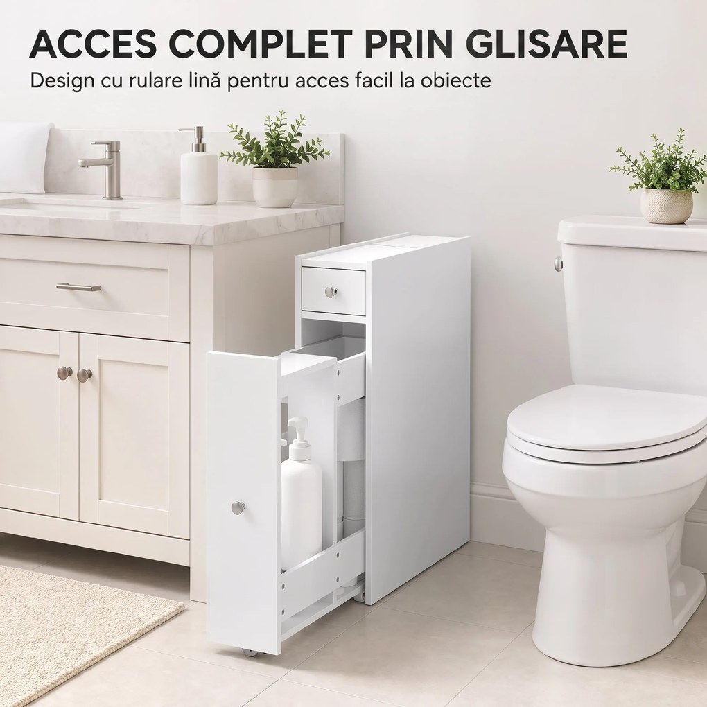 HOMCOM Dulap Baie Slim cu 2 Sertare și Compartiment Deschis, 16x48x58 cm, Alb | Aosom Romania