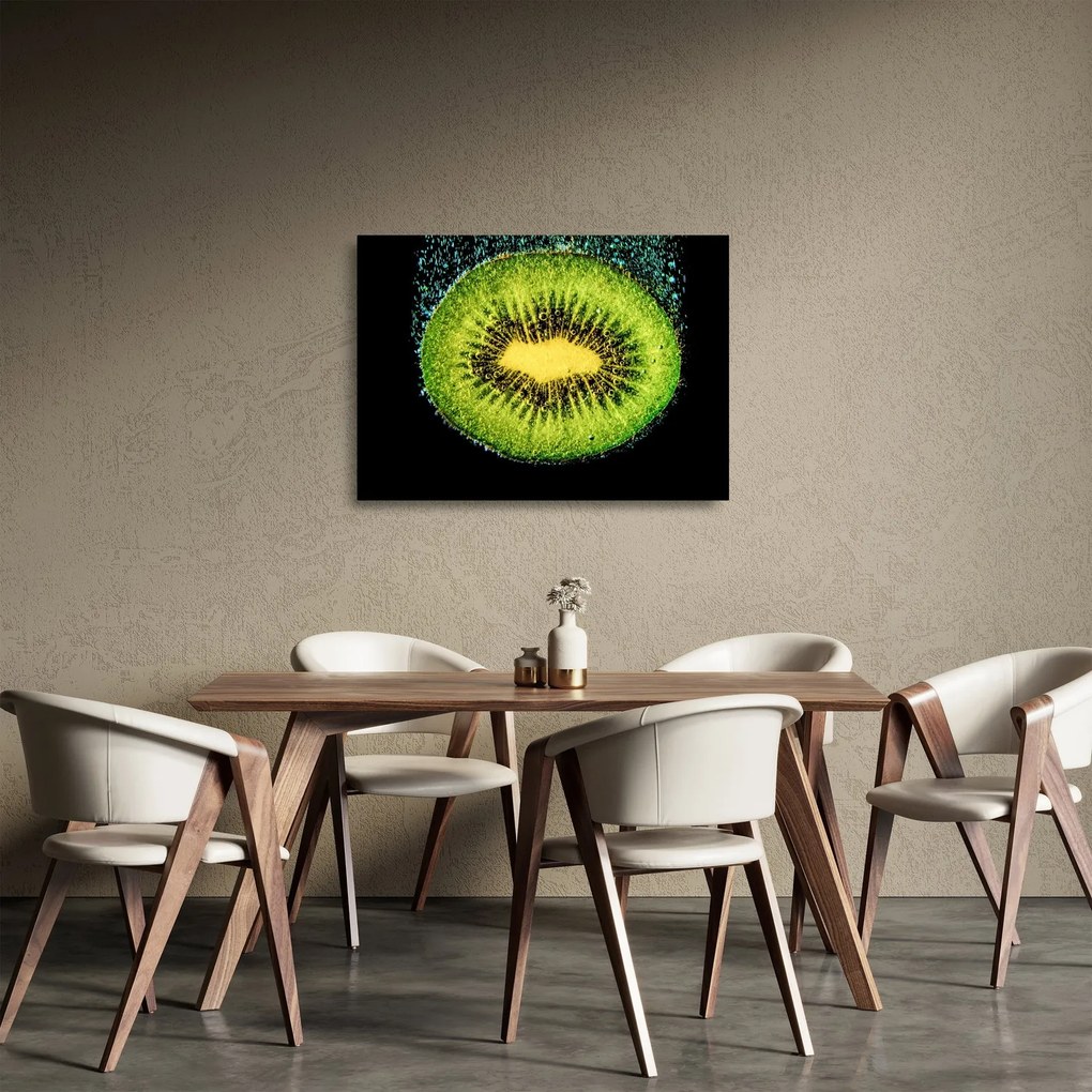 Tablou pe sticlă - detailu cu kiwi în apă (70x50 cm)
