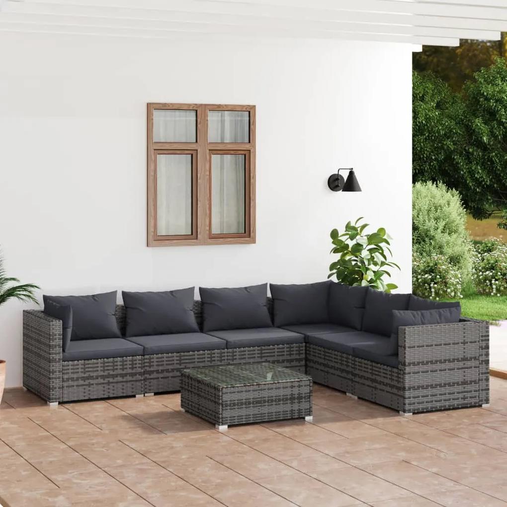 3101733 vidaXL Set mobilier de grădină cu perne, 7 piese, gri, poliratan