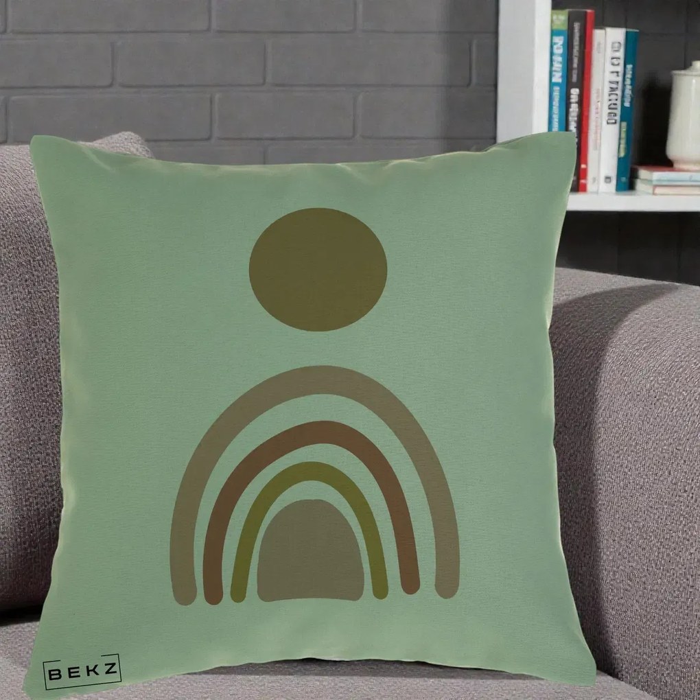 Perna Decorativa Boho Rainbow Sun, 40x40 cm, Verde, Husa Detasabila, Perna Inclusa, BEKZ®