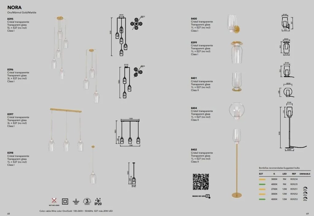 Pendul design modern Nora auriu/ marmura alba