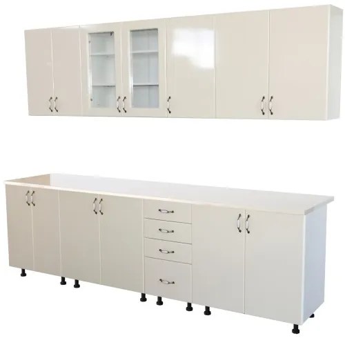 Bucatarie Zebra 260 cm din MDF Vanilie cu blat termoizolant culoare Marmura