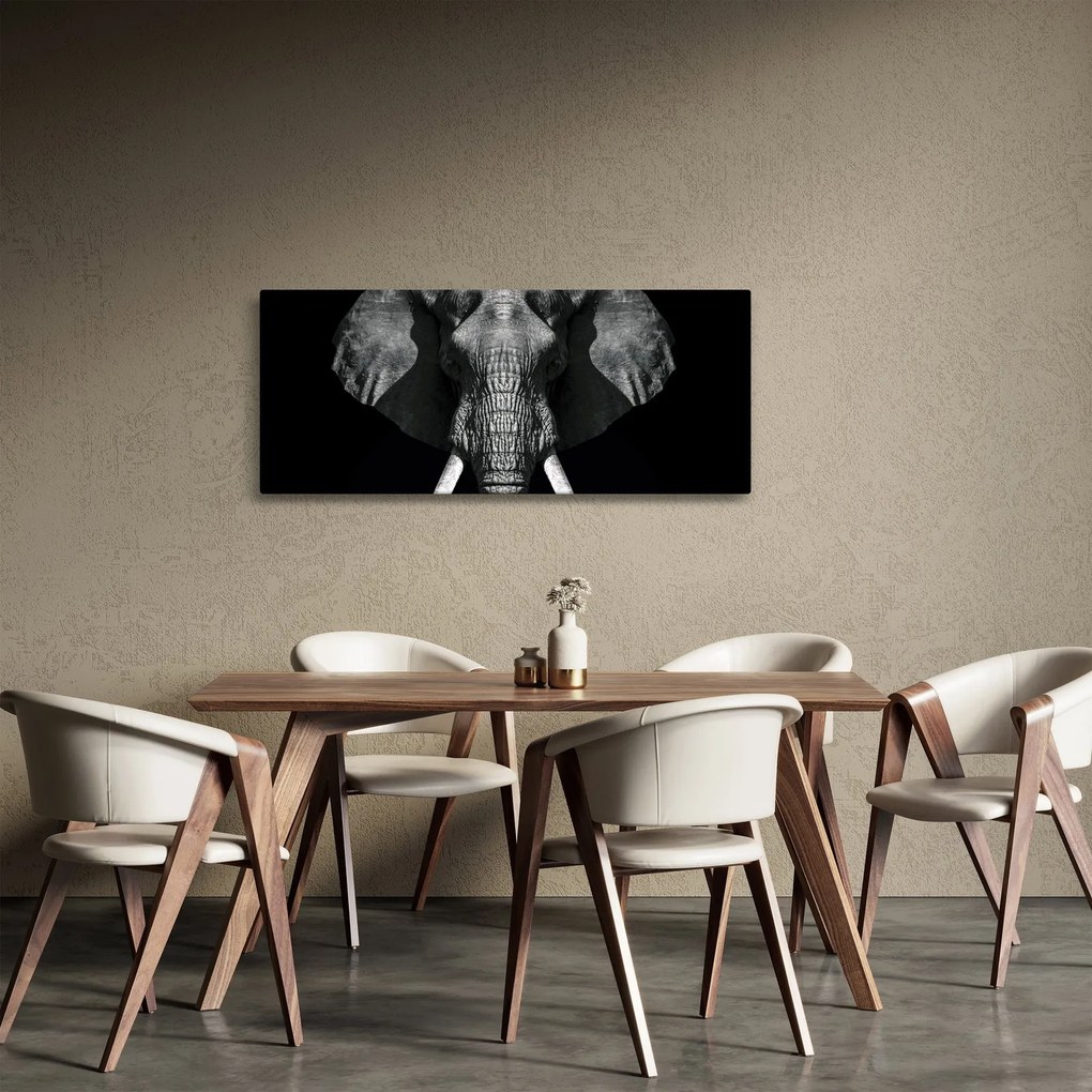 Tablou - Elefant pe fundal negru (120x50 cm)