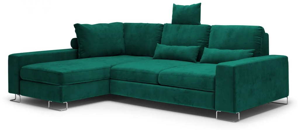 Coltar extensibil Opal, colt pe partea stanga cu tapiterie din catifea, verde inchis