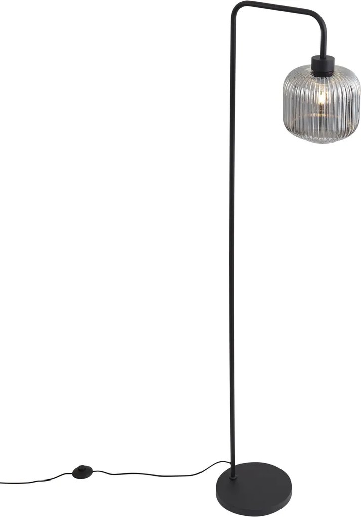 Lampă de podea inteligentă neagră cu sticlă fumurie, incl. WiFi A60 - Ana