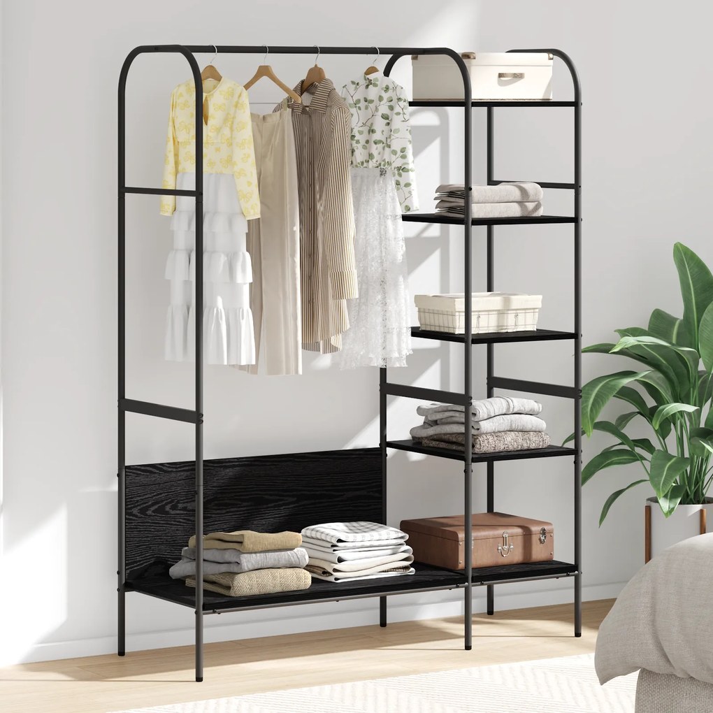 vidaXL Suport pentru Haine cu Rafturi Stejar Negru 120x44x160 cm Lemn Ingineresc