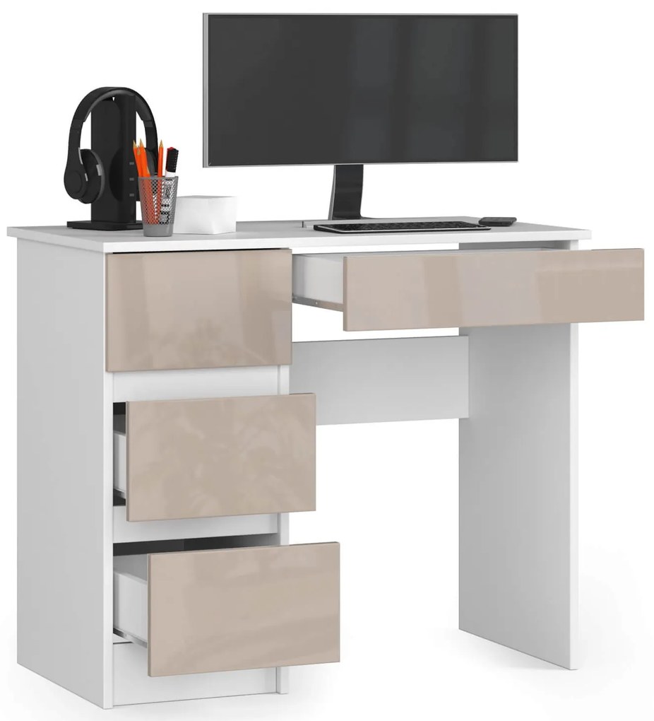 Masă PC Benicio II (Alb + cappuccino lucios) (S). 1069913