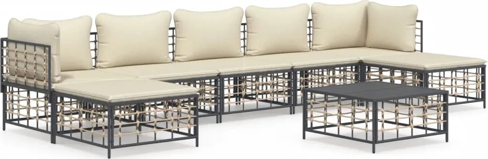 vidaXL Set mobilier de grădină cu perne, 8 piese, antracit, poliratan