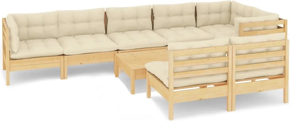 vidaXL Set mobilier grădină cu perne crem, 9 piese, lemn masiv de pin