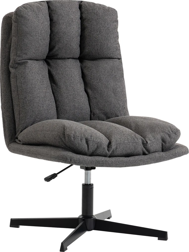 HOMCOM Fotoliu accent rotativ, fotoliu de lectură din material cu aspect de in fără brațe cu șezut lat și picioare metalice, Gri închis | Aosom Romania