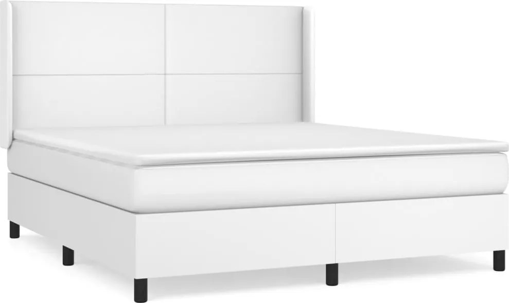 vidaXL Pat box spring cu saltea, alb, 160x200 cm, piele ecologică