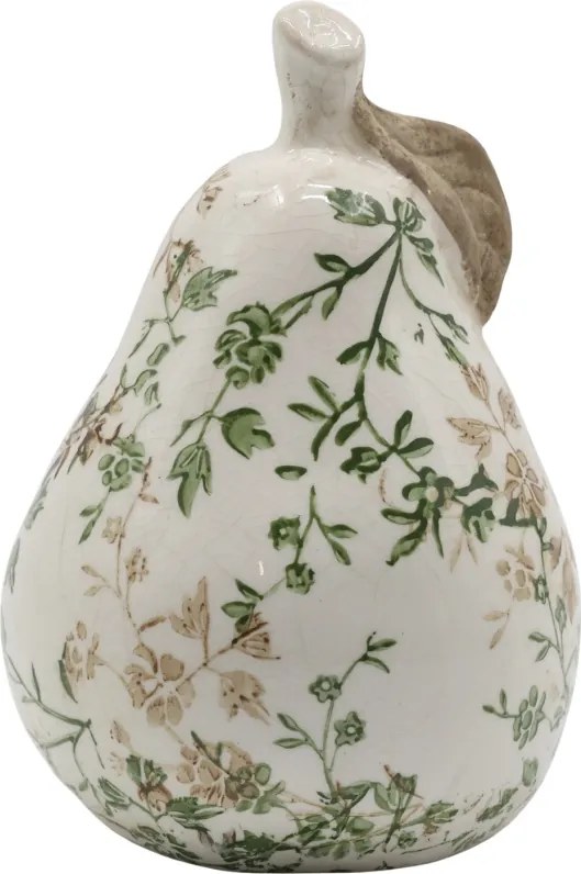 Decorațiune pară din ceramică antichizată, pictată manual, cu decor floral-vegetal, 16,5x11,5 cm, „Grasse"