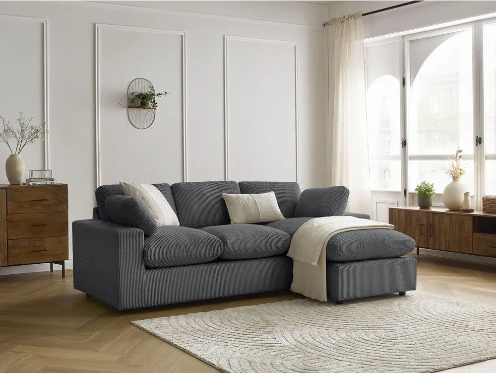 Colțar gri închis cu tapițerie din catifea reiată Belair – Bobochic Paris