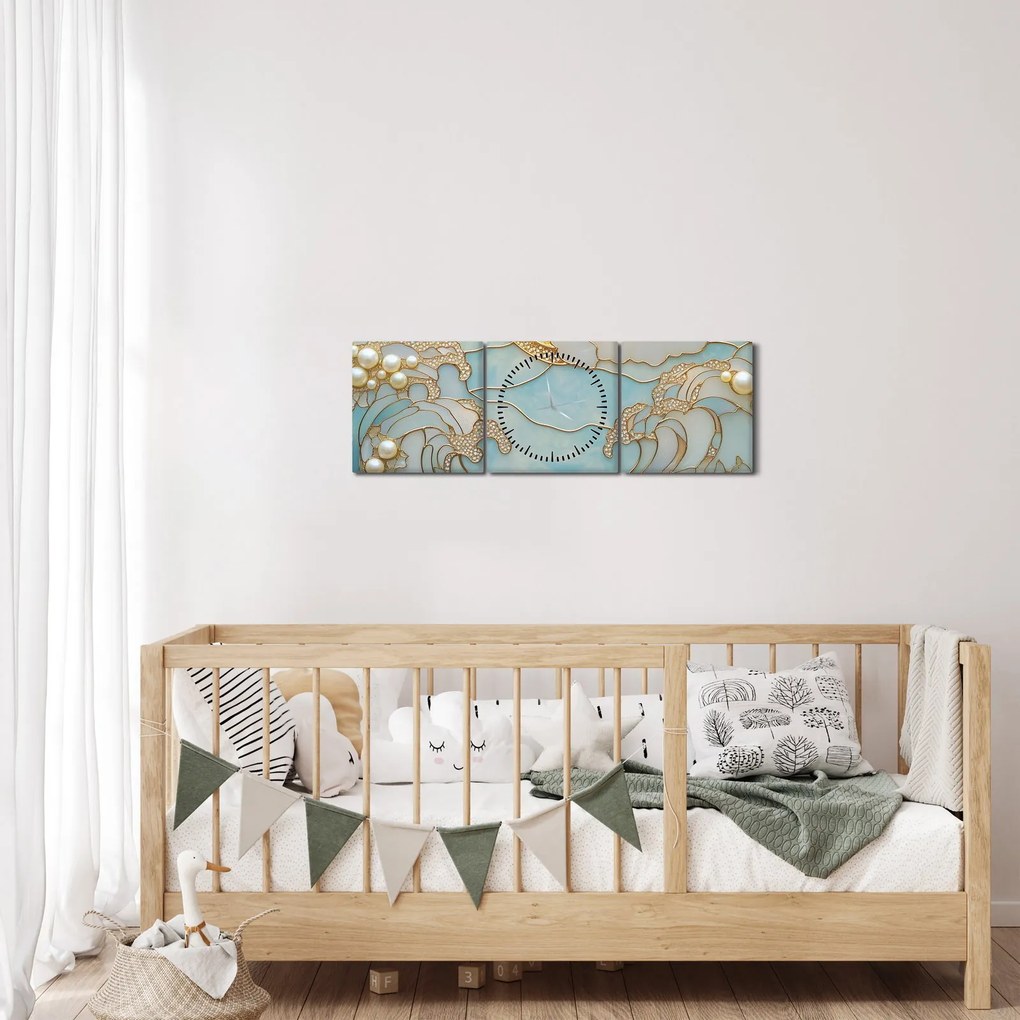 Tablou - Perle 3D în Ocean (cu ceas) (90x30 cm)