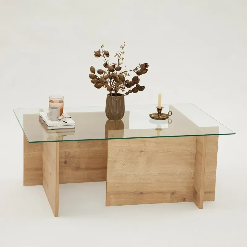 Masa de cafea cu sticla si raft 105 X 40 X 65 Escape - Sapphire Oak