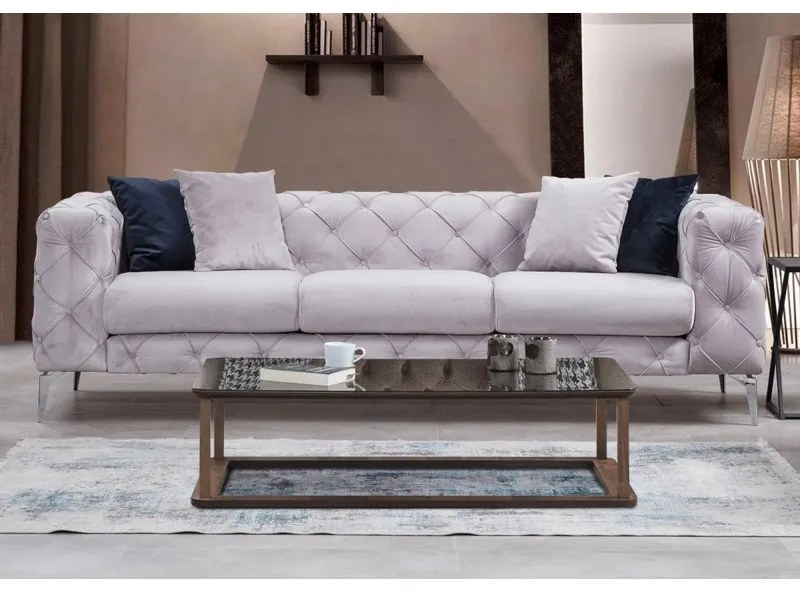 Canapea CHESTERFIELD Como - Light Grey cu 3 Locuri 237 X 73 X 90