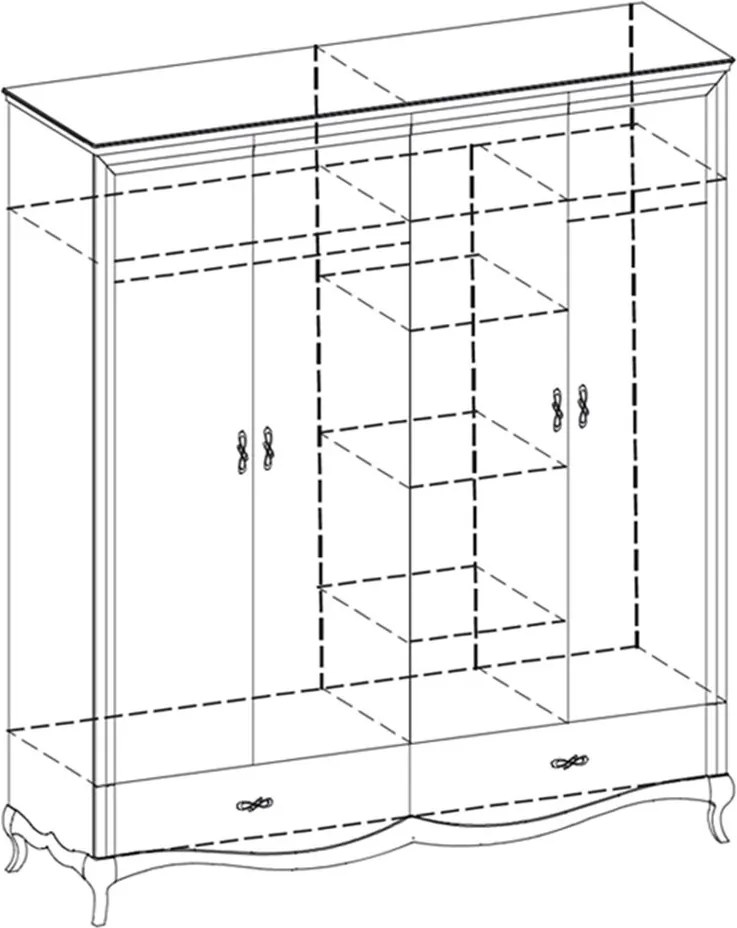 Dulap lemn masiv nuc Milan 4 Uși Alb-, 204,4 × 62,5 × 209,5 cm